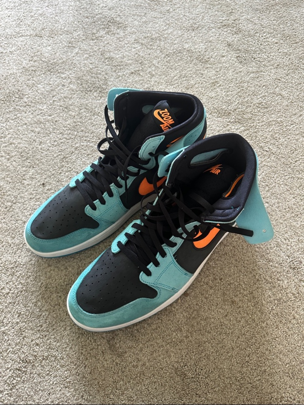 Nike Air Jordan 1 Zoom High-Top Sneakers in Teal, Black and Orange size 14